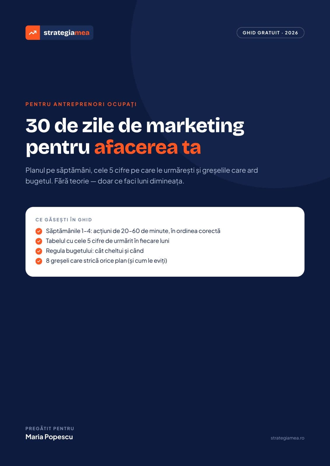 Coperta ghidului gratuit „30 de zile de marketing”
